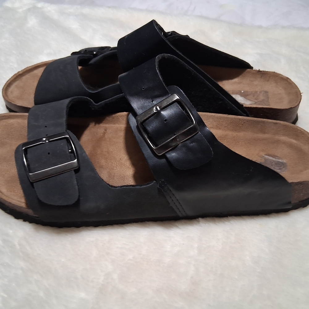 American Exchange Black and Tan Sandals with Adjustable Straps - Picture 3 of 6